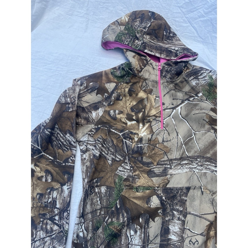 Realtree Xtra Camo Quarter Zip Pullover Womens Brown Pink Stitching Outdoor Top
